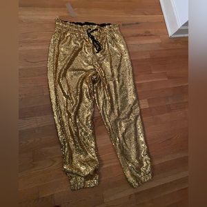 NY and Co gold sequin lined joggers NWT size XL